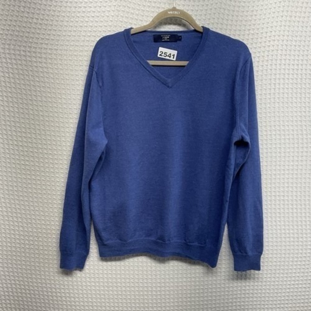 J. Crew Heather Blue Lightweight V-Neck Sweater Men L China‎ 100% Merino Wool